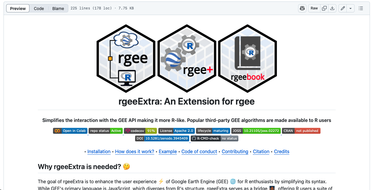 Readme del paquete rgeeExtra desarrollado durante el programa de campeones