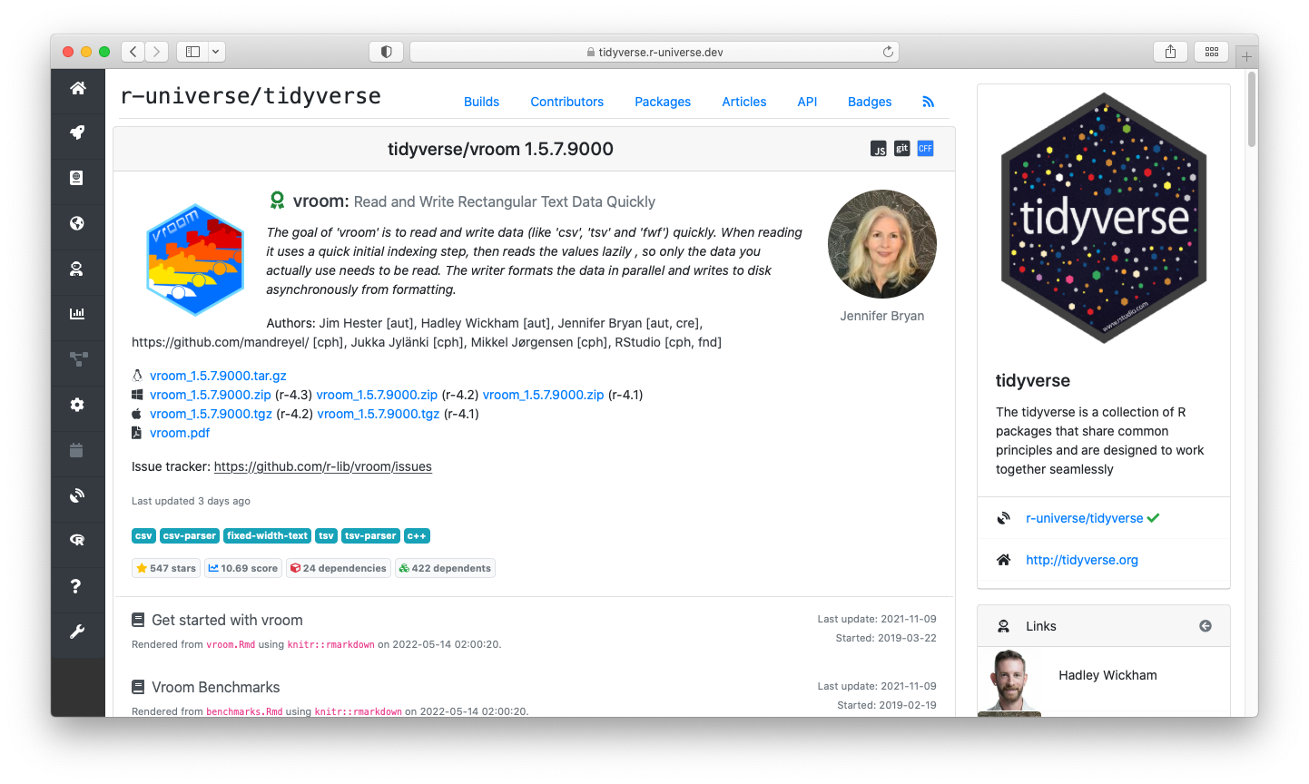 Top of a package individual pages featuring the same badges.