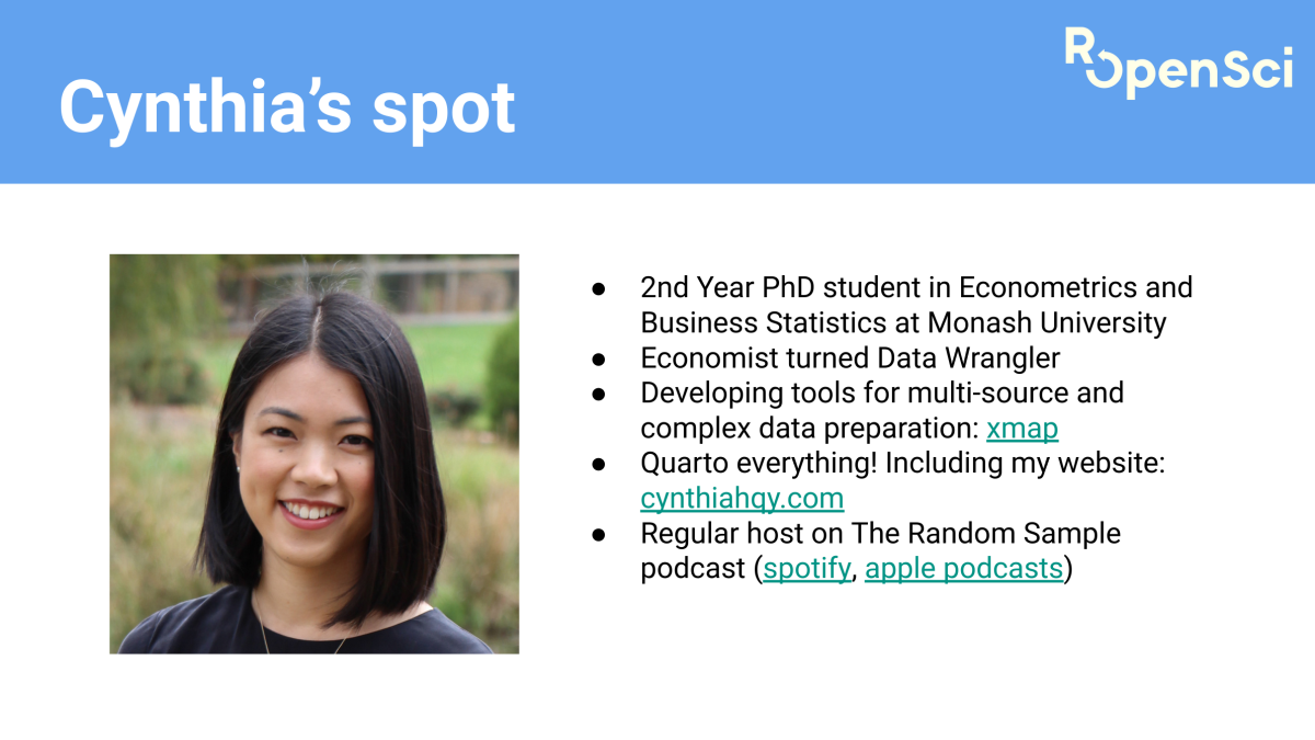 Example slide introducing the June community host, Cynthia