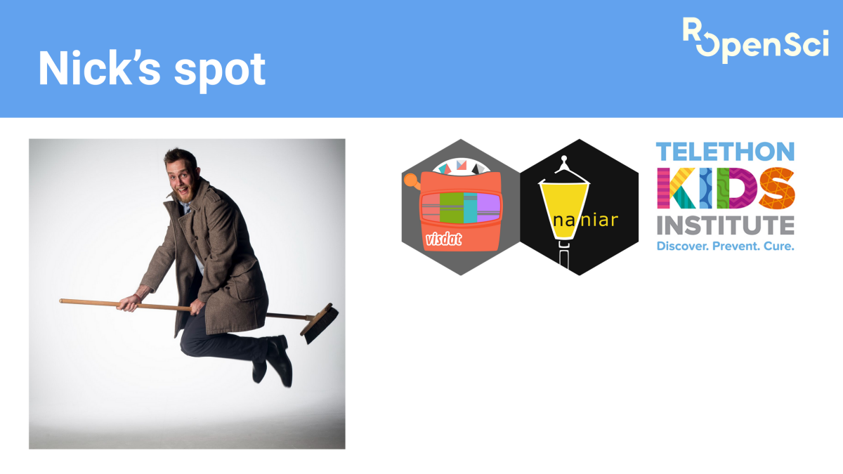 Example slide introducing the March community host, Nick