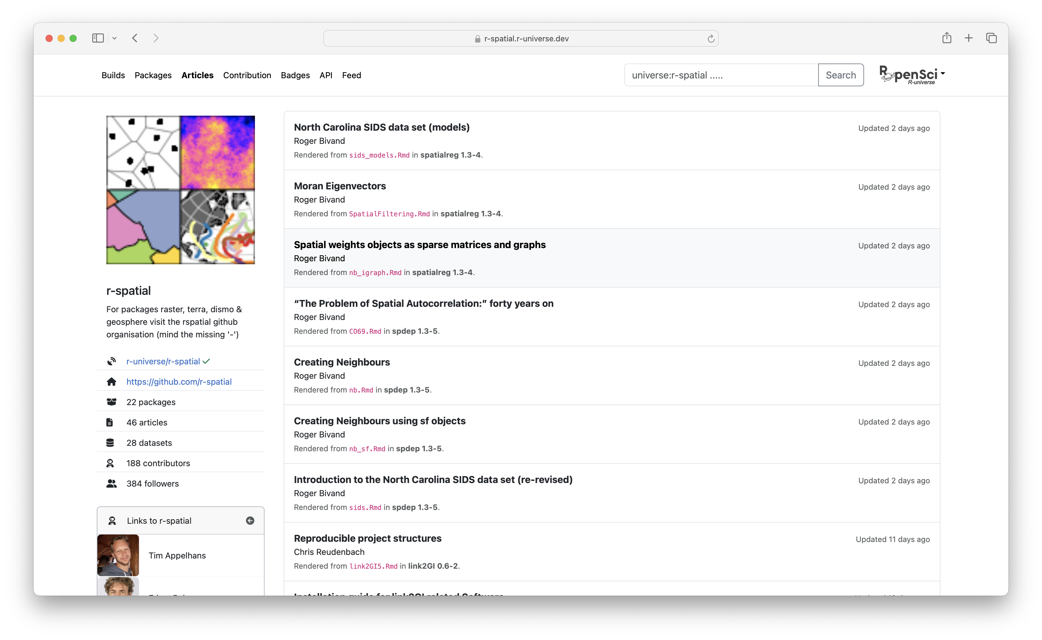 Screenshot of articles tab of a repository.