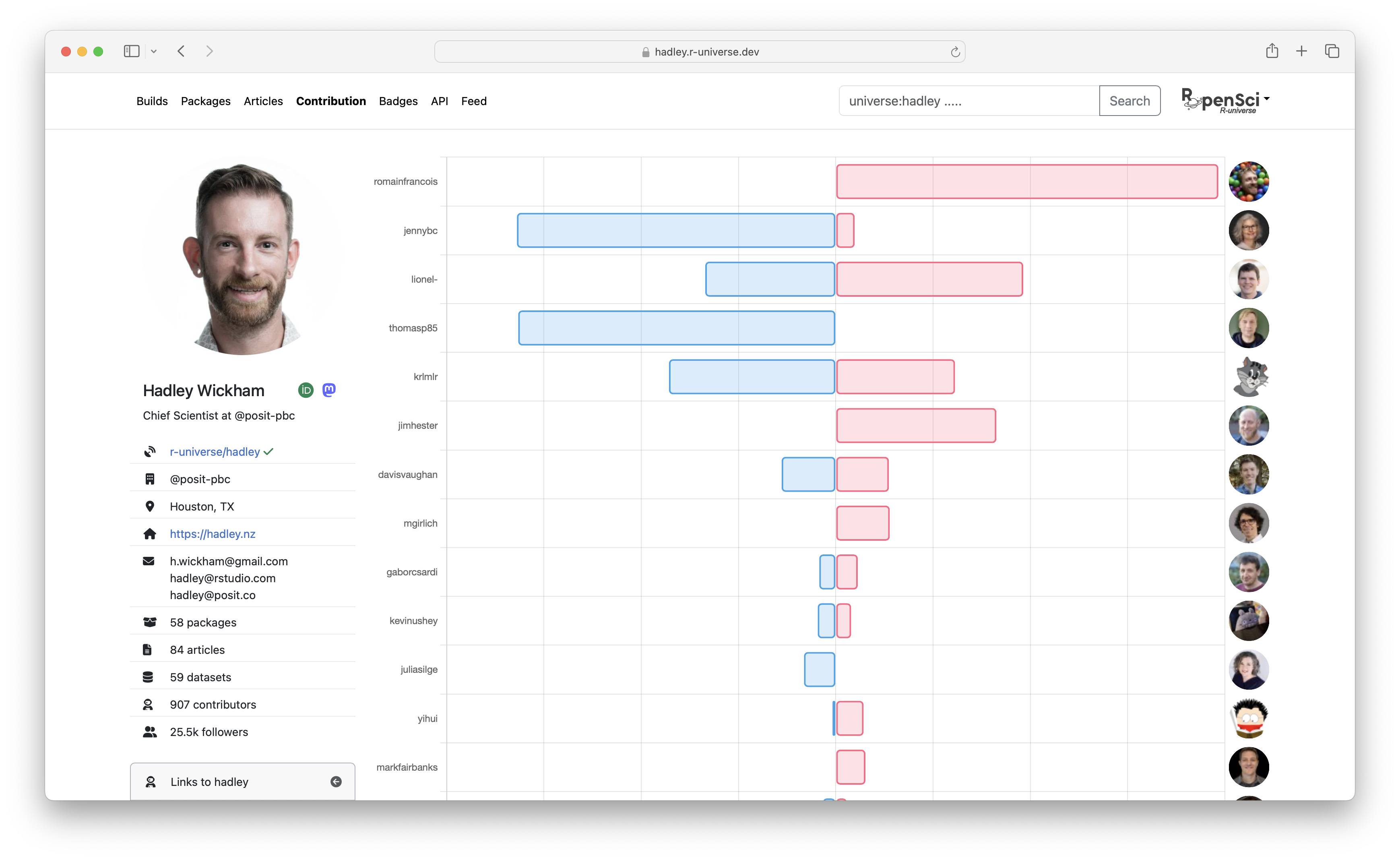 Screenshot of contribution tab of a repository.