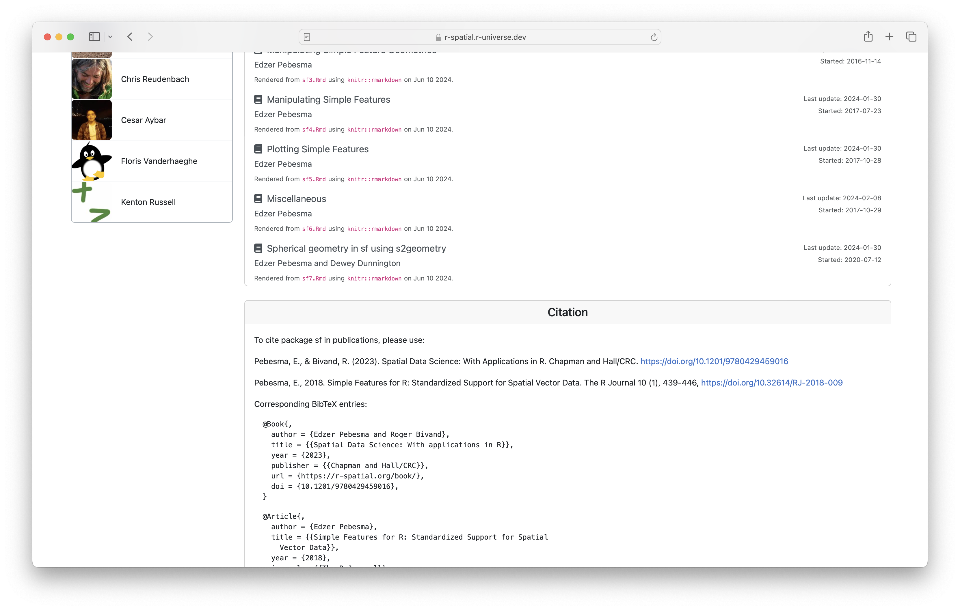 Screenshot of citation section of package homepage