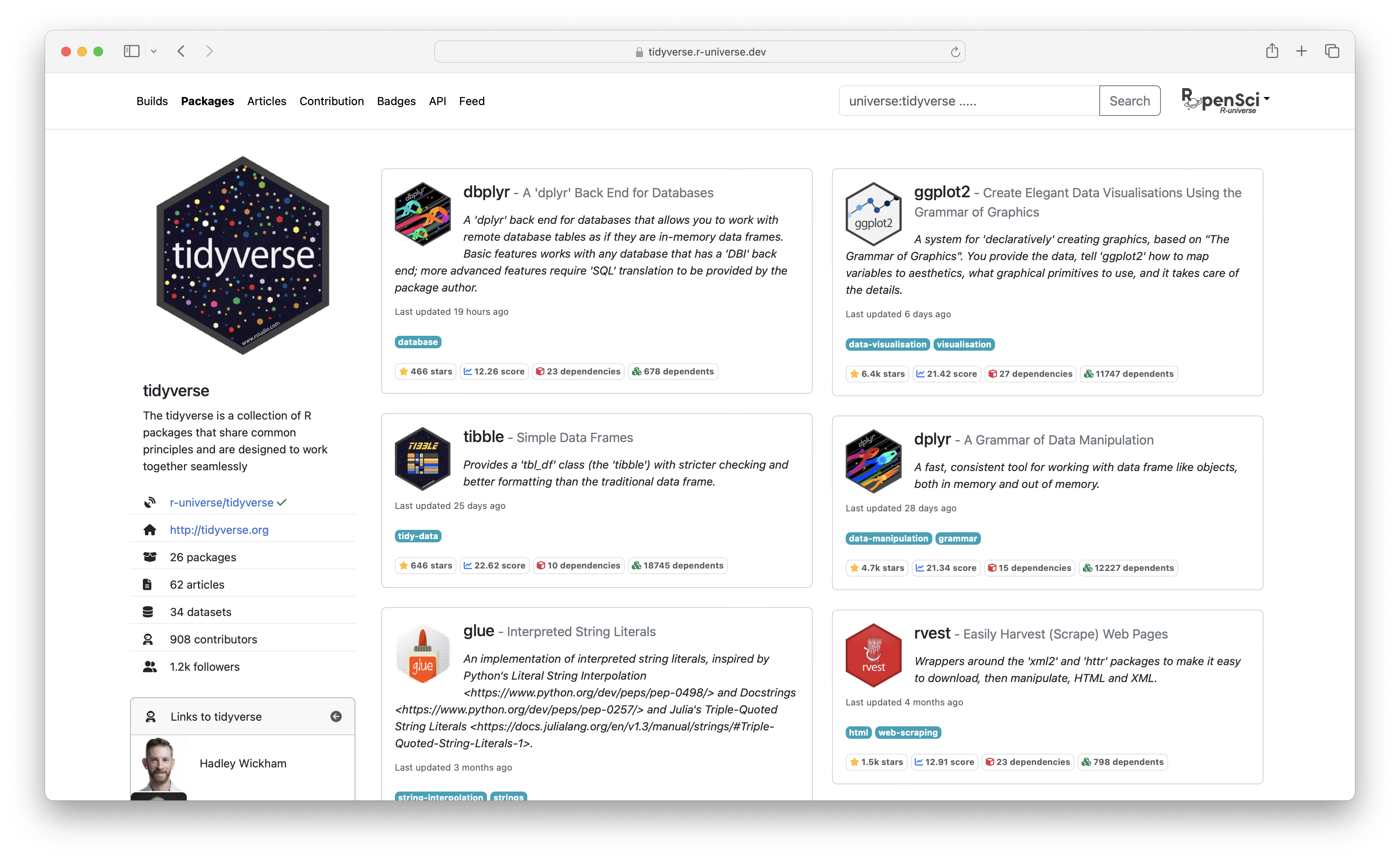Screenshot of packages tab of a repository.